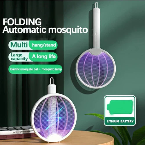 2 Em 1 Raquete Recarregável Com Lâmpada UV 3000V USB Mata-Mosquitos