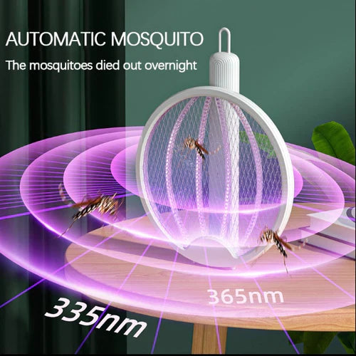 2 Em 1 Raquete Recarregável Com Lâmpada UV 3000V USB Mata-Mosquitos