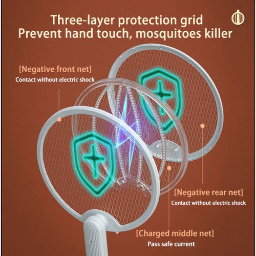 2 Em 1 Raquete Recarregável Com Lâmpada UV 3000V USB Mata-Mosquitos